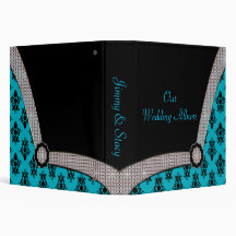 Aqua Blue & Black Damask Gem Sparkle