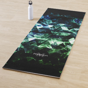 Aqua blue Black Geometric Smoky Abstract Monogram Yoga Mat