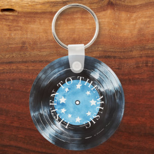 Aqua Blue Black Record Music Keychain