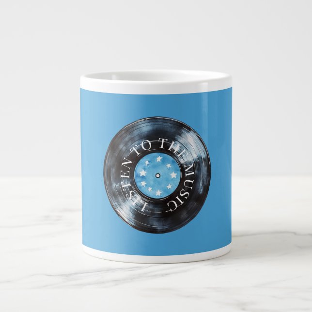 Aqua Blue Black Record Music Large Coffee Mug (Front)