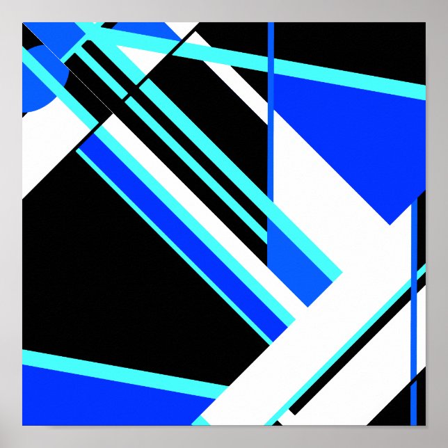 Aqua Blue Black White Diagonal Geometric Design Po Poster (Front)
