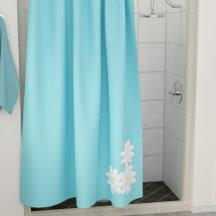 Aqua Blue Blanc Daisy Motif Douche Rideau