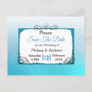 Aqua Blue Blue Mandala Wedding Save the Date Announcement Postcard