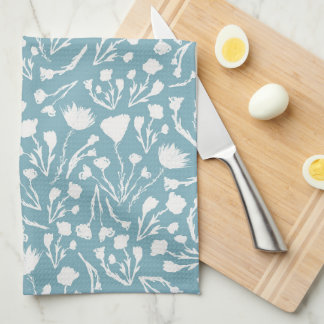 Aqua Blue Botanical Cottage Print Kitchen Towel