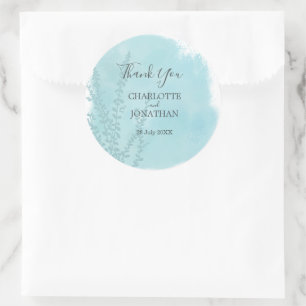 Aqua Blue Botanical Watercolor Wash Wedding Classic Round Sticker