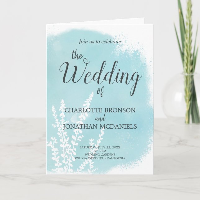 Aqua Blue Botanical Watercolor Wash Wedding   Invitation (Front)