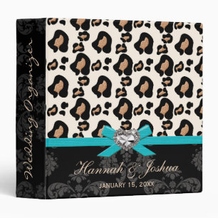Aqua Blue Bow Faux Bling Leopard Wedding Planner Binder