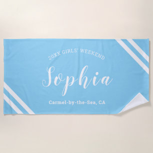 Aqua Blue Boys Girls Weekend Personalized Name Beach Towel