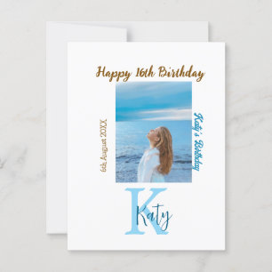Aqua blue brown happy 16th birthday photo name  postcard