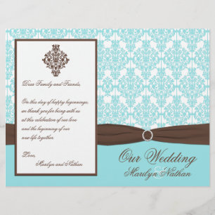 Aqua Blue, Brown, White Mariage damassé Programme