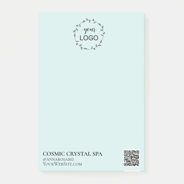 *~* Aqua Blue Business QR Simple Minimal Logo AP8 Post-it Notes (Front)