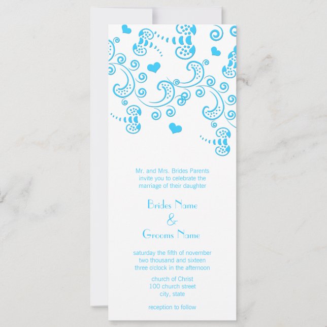 Aqua Blue Butterflies Wedding Invitation (Front)