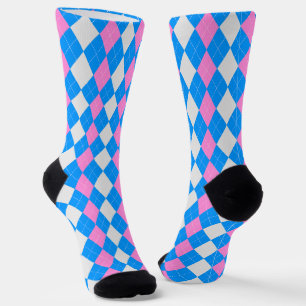 AQUA BLUE & CARNATION PINK Argyle Pattern Socks