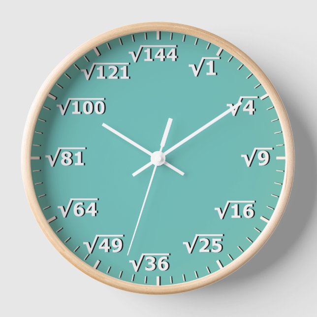 Aqua Blue Carré Root Horloge Mathématiques Mathéma (Recto)