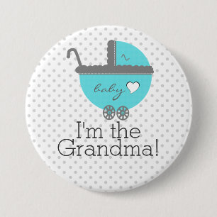 Aqua Blue Carriage Baby Shower Grandma 3 Inch Round Button