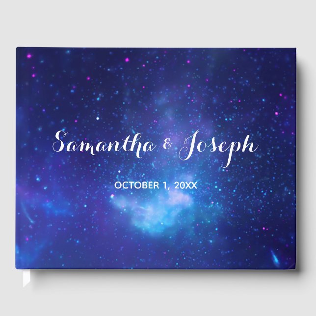 Aqua Blue Celestial Wedding Guest Book (Front)