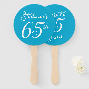 Aqua Blue Cheers to 65 Years 65th Birthday Party Hand Fan