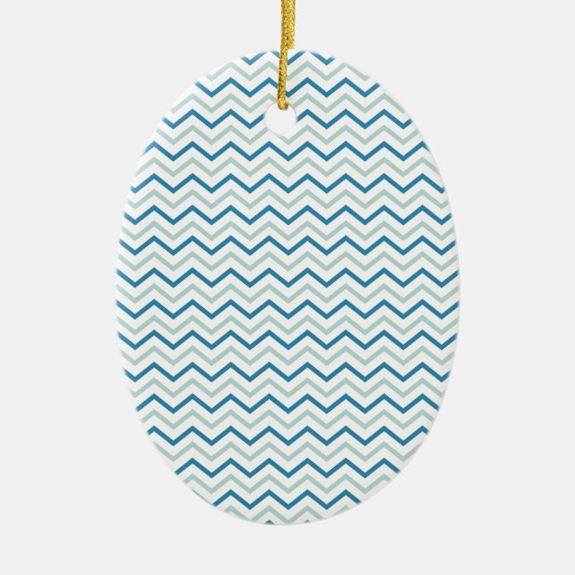 Aqua Blue Chevron Pattern Ceramic Ornament (Front)