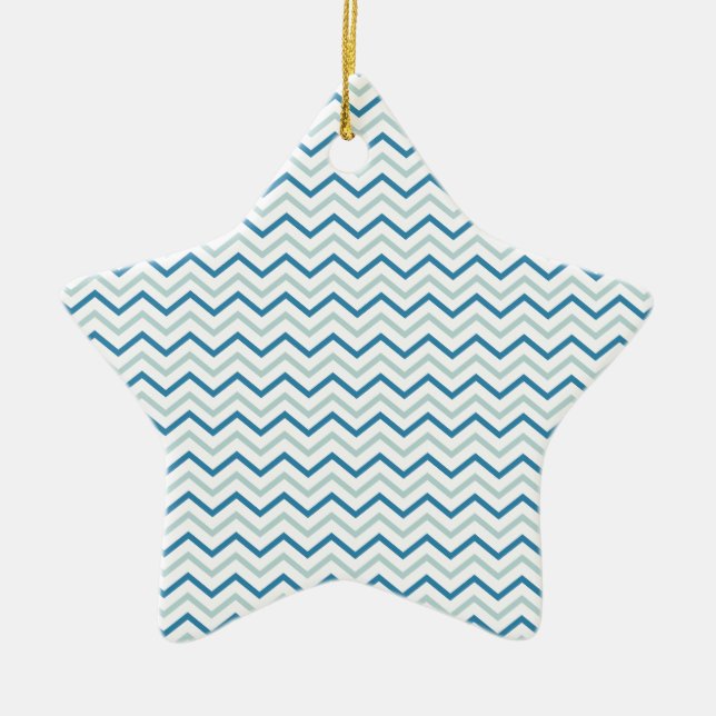 Aqua Blue Chevron Pattern Ceramic Ornament (Front)