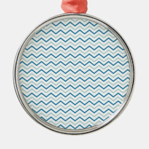 Aqua Blue Chevron Pattern Metal Ornament
