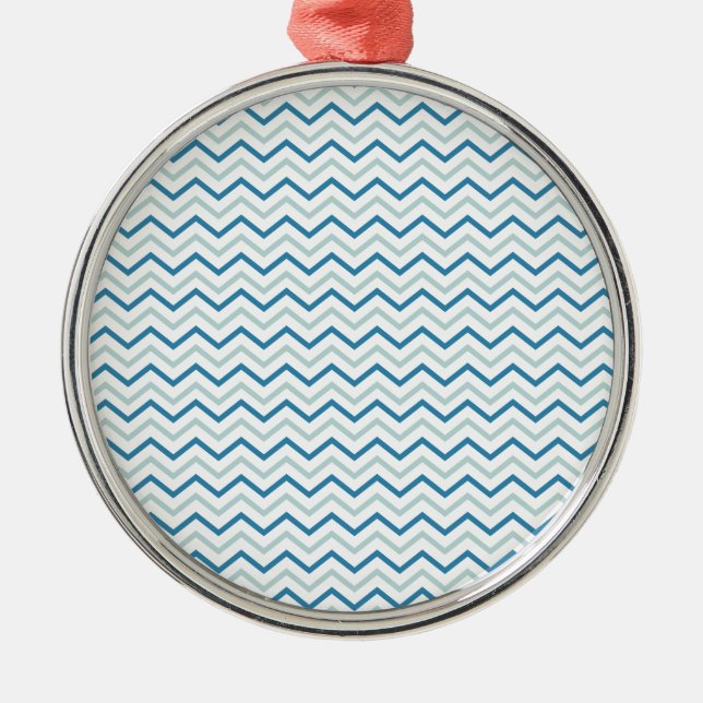 Aqua Blue Chevron Pattern Metal Ornament (Front)