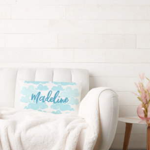 Aqua Blue Chinoiserie Cloud Name Lumbar Pillow
