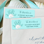 Aqua Blue Christmas Beach<br><div class="desc">The aqua blue glitter coral, sand dollar and starfish add a coastal vibe to this holiday return address label.
*If you would like this design on more products or need design help, please contact me through Zazzle Chat.</div>