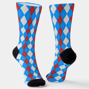 AQUA BLUE & CHRISTMAS RED Argyle Pattern Socks