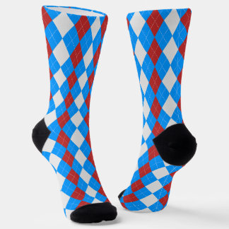 AQUA BLUE & CHRISTMAS RED Argyle Pattern Socks