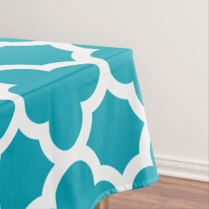 Aqua Blue Classic Quatrefoil Tablecloth