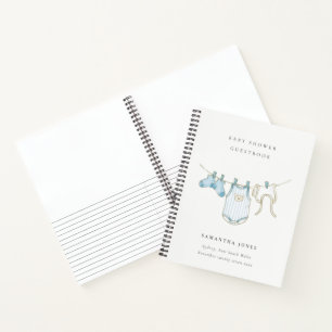 Aqua Blue Clothesline Boy Baby Shower Guestbook Notebook
