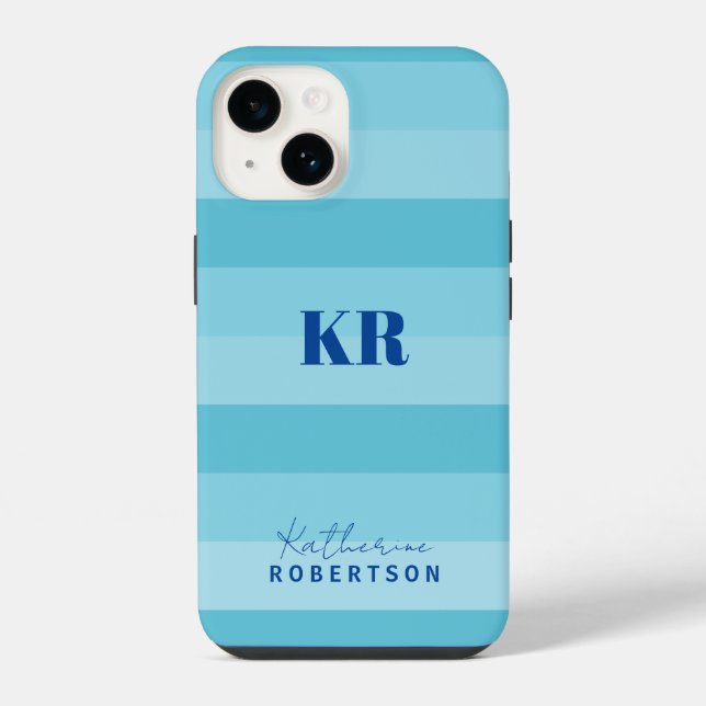 Aqua Blue Colour Blocks Custom Monogram  iPhone Case (Back)