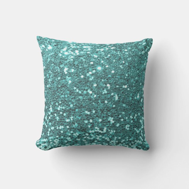 Aqua Blue Colour of 2021 Popular Glitter Throw Pillow (Front)