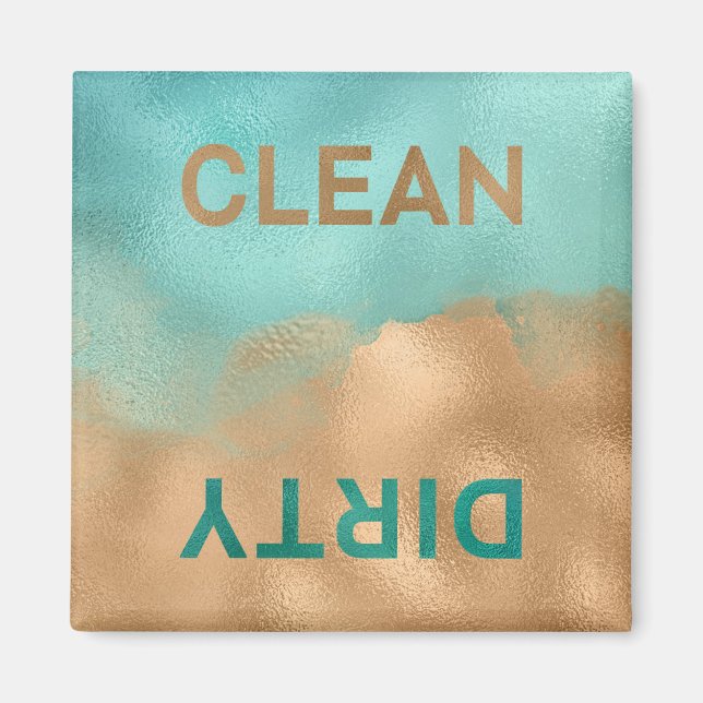 Aqua Blue Copper Foil Clean Dirty Dishwasher Magnet (Front)