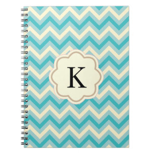Aqua Blue Cream Chevron Zigzag Stripes Notebook