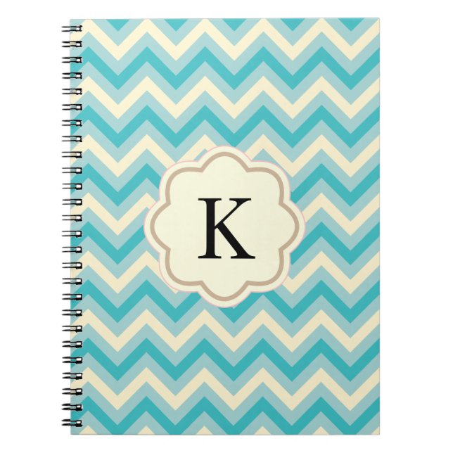 Aqua Blue Cream Chevron Zigzag Stripes Notebook (Front)