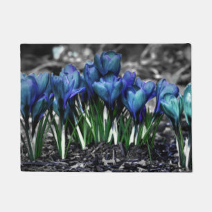 Aqua Blue Crocus Blooms Doormat