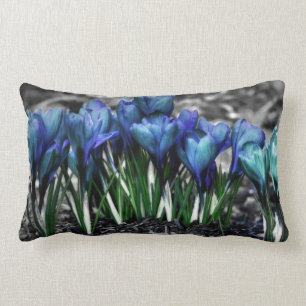 Aqua Blue Crocus Blooms Lumbar Pillow