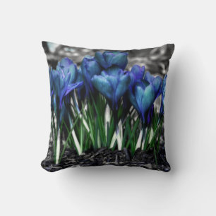 Aqua Blue Crocus Blooms Throw Pillow