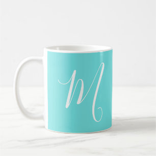 Aqua Blue  Custom Monogram Initial  Coffee Mug