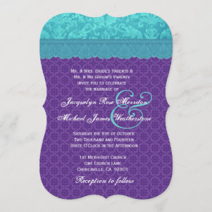 Aqua Blue Damask and Purple Wedding Template A06