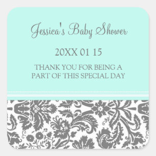 Aqua Blue Damask Baby shower Stickers Favoriser