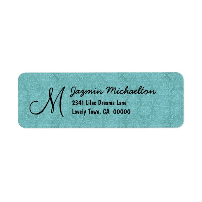 Aqua Blue Damask Monogram M or Any Initial M015 (Front)