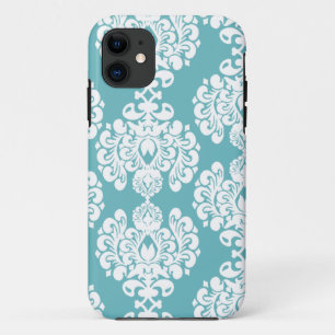 Aqua blue damask stylish pattern iphone 5 casemate iPhone 11 case