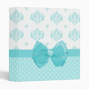 Aqua Blue Damask With Turquoise Ribbon Binder