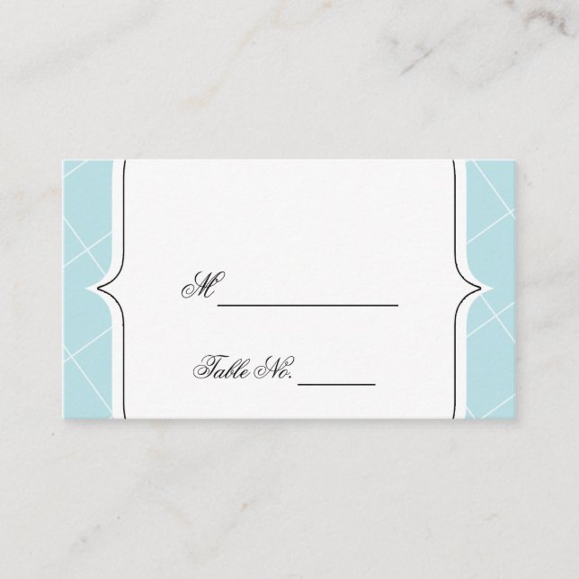Aqua Blue Diamond Scallop Wedding Place Cards (Front)