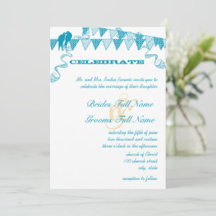 Aqua Blue Dots Bunting Pennant Invitations de mari