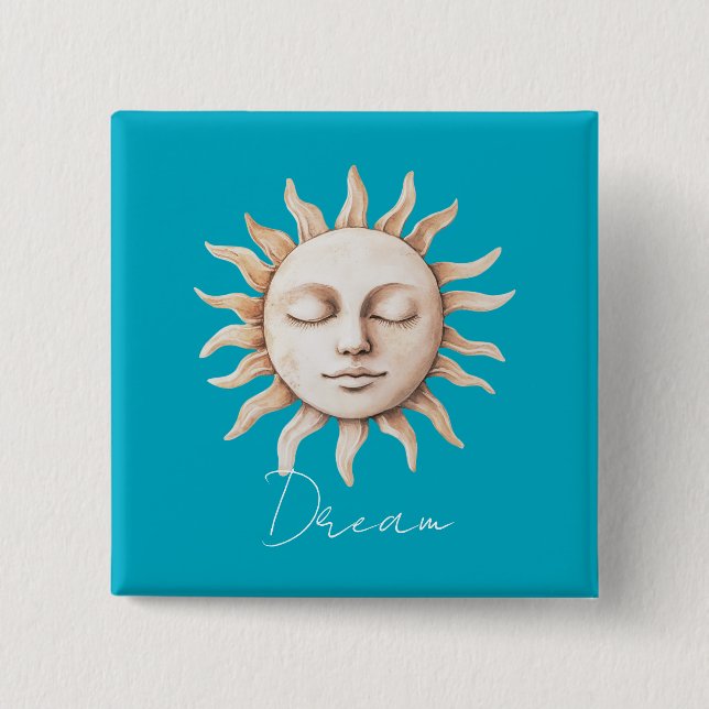 Aqua Blue dream Sicilian sun 2 Inch Square Button (Front)