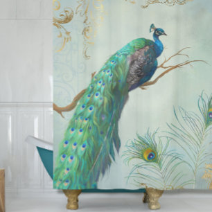 Aqua Blue Elegant Peacock n Feathers Tree Branch