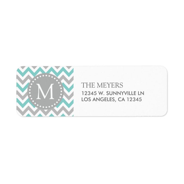 Aqua Blue et Grey Modern Chevron avec Monogram (Devant)